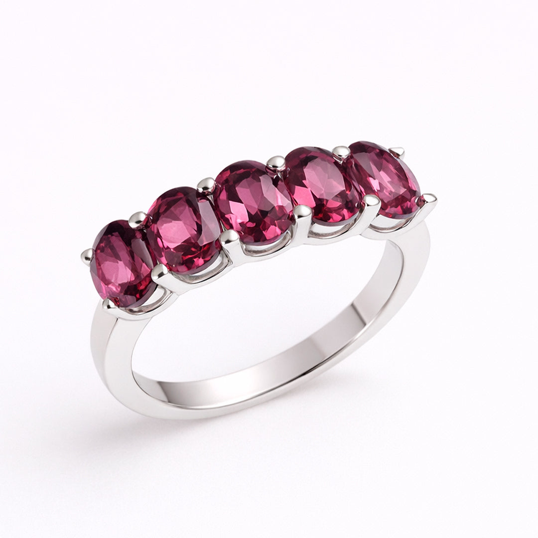 Anillo De Plata .925 Media Churumbela Con Rodolita Corte Oval