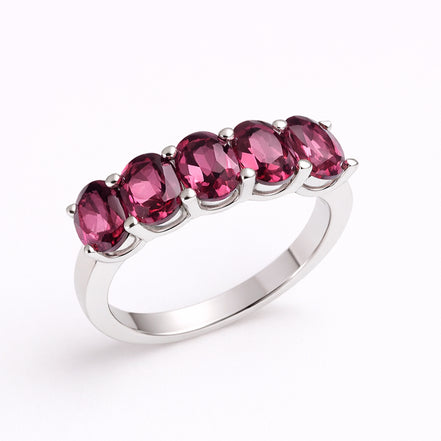 Anillo De Plata .925 Media Churumbela Con Rodolita Corte Oval