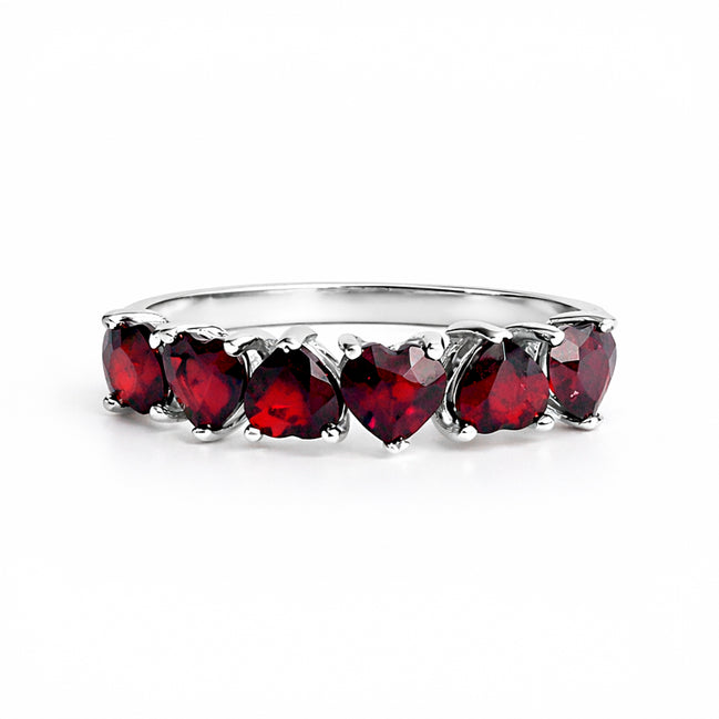 Anillo De Plata .925 Media Churumbela Con Granate Corazón