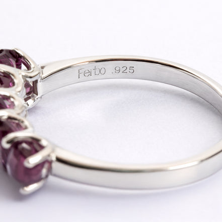 Anillo De Plata 925 Media Churumbela Con Granate Oval