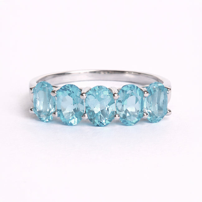 Anillo De Plata .925 Media Churumbela Con Topacio Azul Oval