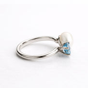 Anillo De Plata .925 Abierto Tú y Yo Con Topacio Azul Y Perla