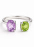 Anillo De Plata .925 Abierto Tú y Yo Con Amatista Y Peridoto