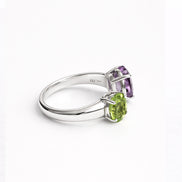 Anillo De Plata .925 Abierto Tú y Yo Con Amatista Y Peridoto