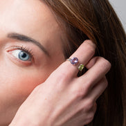 Anillo De Plata .925 Abierto Tú y Yo Con Amatista Y Peridoto