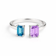 Anillo De Plata .925 Abierto Tú y Yo Con Amatista Y Topacio London