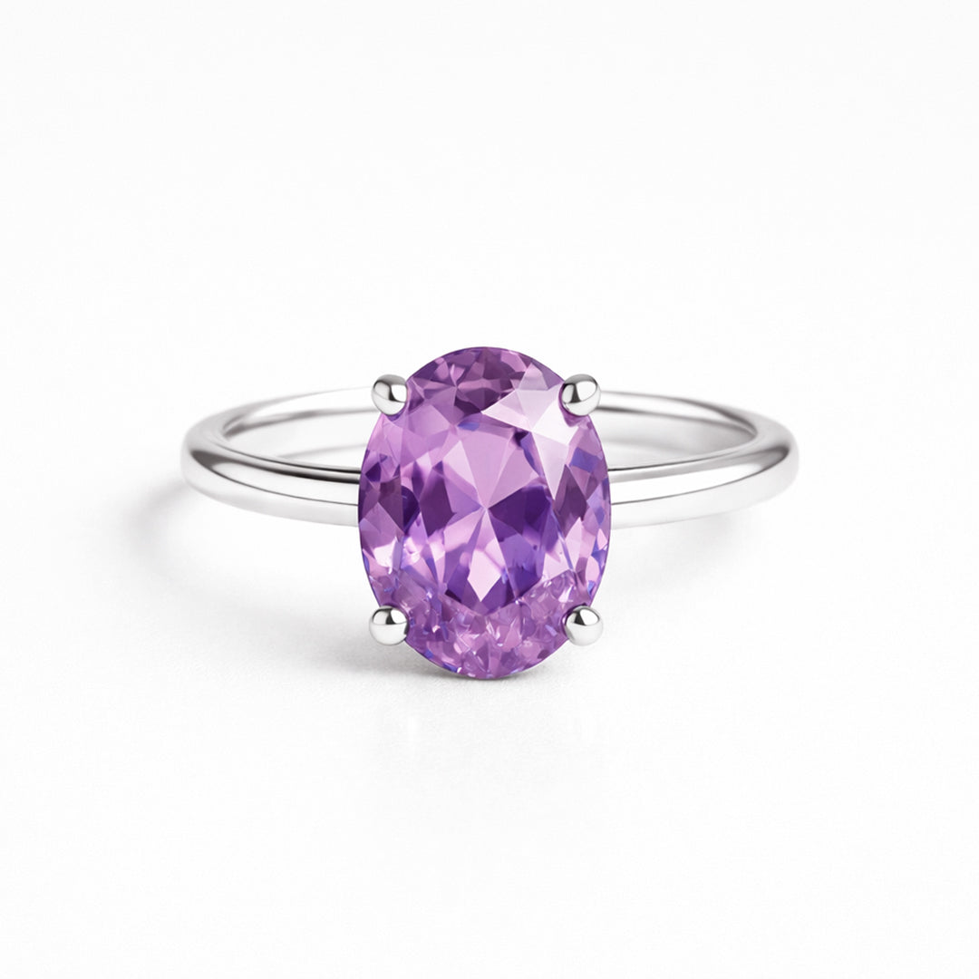 Anillo De Plata .925 Solitario Con Amatista Oval