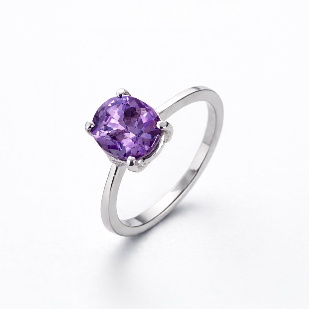 Anillo De Plata .925 Solitario Con Amatista Oval