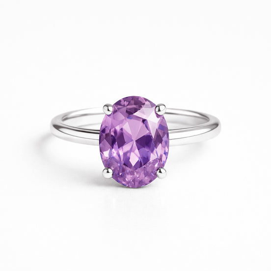 Anillo De Plata .925 Solitario Con Amatista Oval
