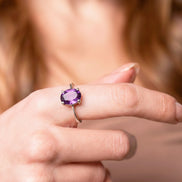 Anillo De Plata .925 Solitario Con Amatista Oval