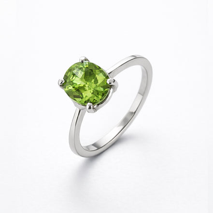 Anillo De Plata 925 Solitario Con Peridoto Oval