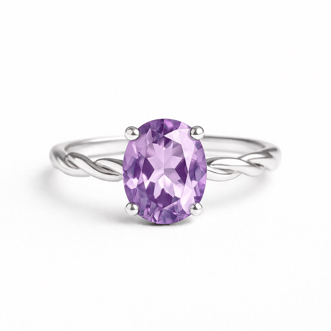 Anillo De Plata .925 Torzal Con Amatista