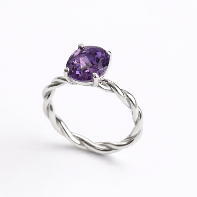 Anillo De Plata .925 Torzal Con Amatista