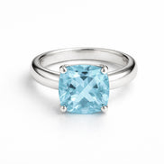 Anillo De Plata .925 Con Topacio Azul Cushion