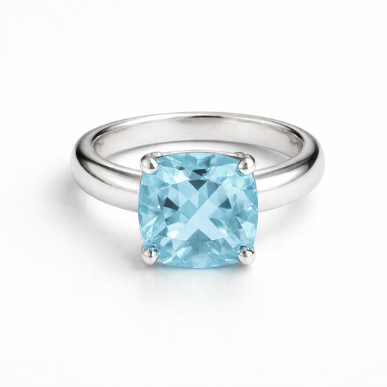 Anillo De Plata 925 Con Topacio Azul Cushion