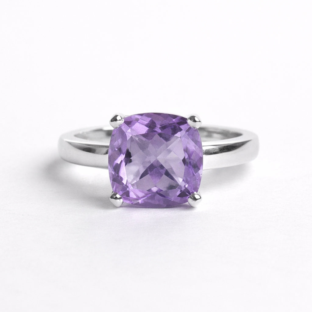Anillo De Plata .925 Con Amatista Cushion