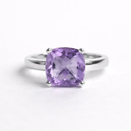 Anillo De Plata .925 Con Amatista Cushion
