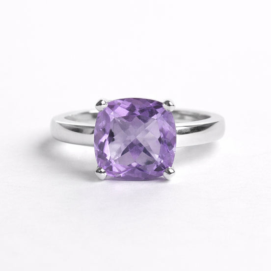 Anillo De Plata 925 Con Amatista Cushion