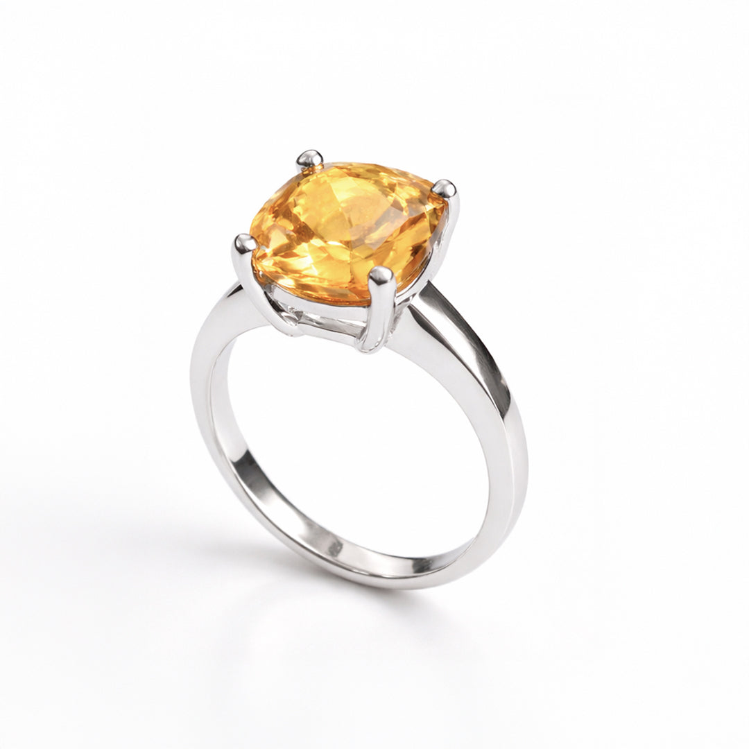 Anillo De Plata .925 Con Citrino Cushion