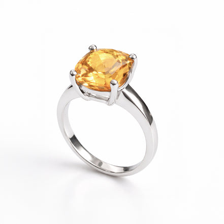 Anillo De Plata .925 Con Citrino Cushion