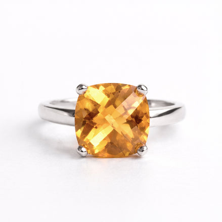 Anillo De Plata 925 Con Citrino Cushion