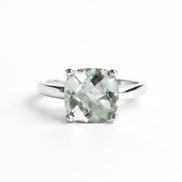 Anillo De Plata .925 Con Amatista Verde Cushion