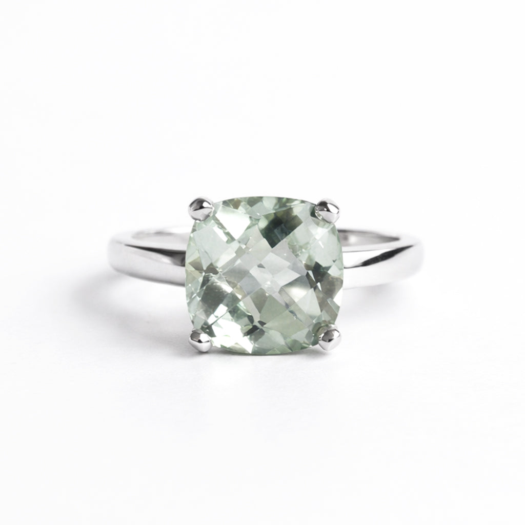 Anillo De Plata .925 Con Amatista Verde Cushion