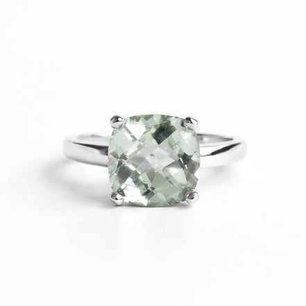 Anillo De Plata .925 Con Amatista Verde Cushion
