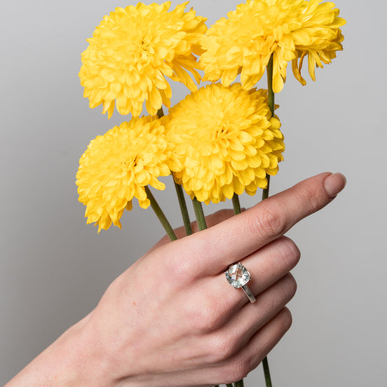 Anillo De Plata 925 Con Amatista Verde Cushion