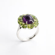 Anillo De Plata .925 De Cóctel Con Amatista Y Peridoto