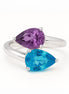 Anillo De Plata .925 Cruzado Con Topacio Azul Y Amatista