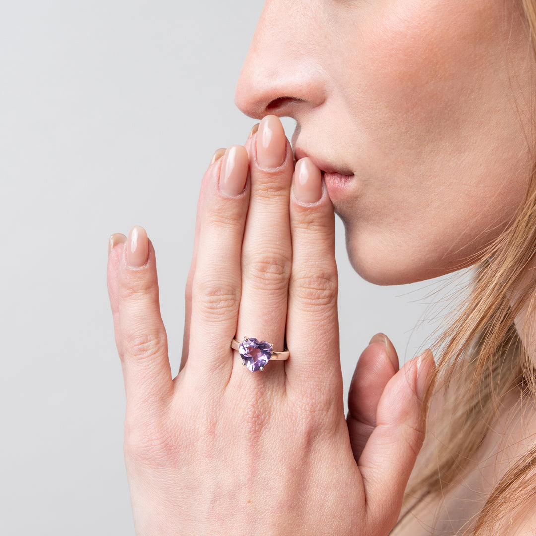 Anillo De Plata 925 Con Amatista Corazón