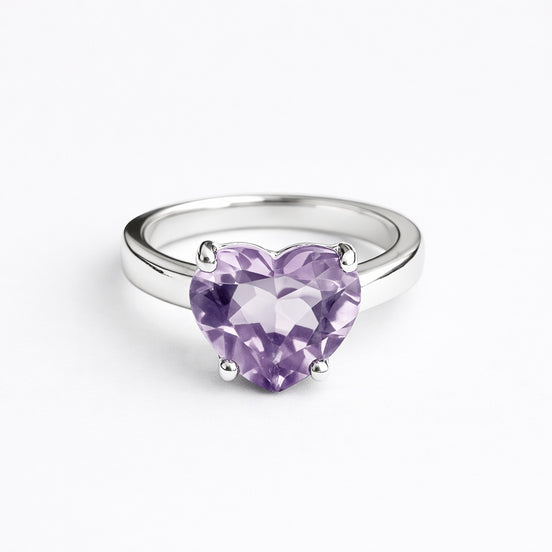 Anillo De Plata 925 Con Amatista Corazón