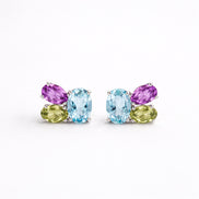 Broqueles Plata .925 Con Topacio Azul, Amatista Y Peridoto Corte Tres Piedras