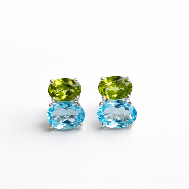 Broqueles Plata .925 Con Topacio Azul Y Peridoto Corte Oval