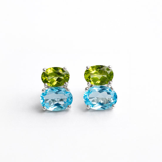 Broqueles Plata .925 Con Topacio Azul Y Peridoto Corte Oval