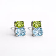 Broqueles Plata .925 Con Topacio Azul Y Peridoto Corte Oval