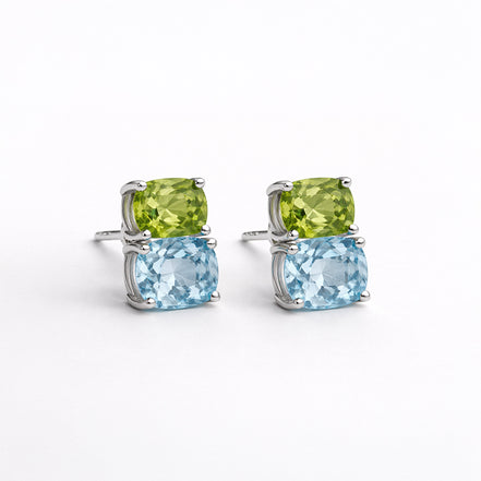 Broqueles Plata .925 Con Topacio Azul Y Peridoto Corte Oval
