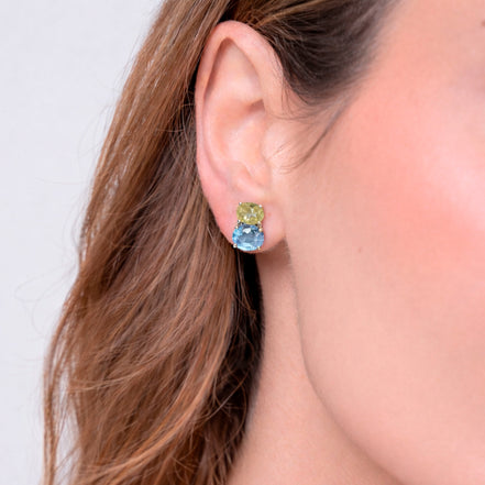 Broqueles Plata .925 Con Topacio Azul Y Peridoto Corte Oval