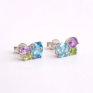 Broqueles Plata .925 Con Topacio Azul, Amatista Y Peridoto Corte Tres Piedras