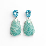 Aretes Plata .925 Con Amazonita Y Topacio Azul