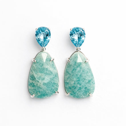 Aretes Plata .925 Con Amazonita Y Topacio Azul