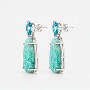 Aretes Plata .925 Con Amazonita Y Topacio Azul
