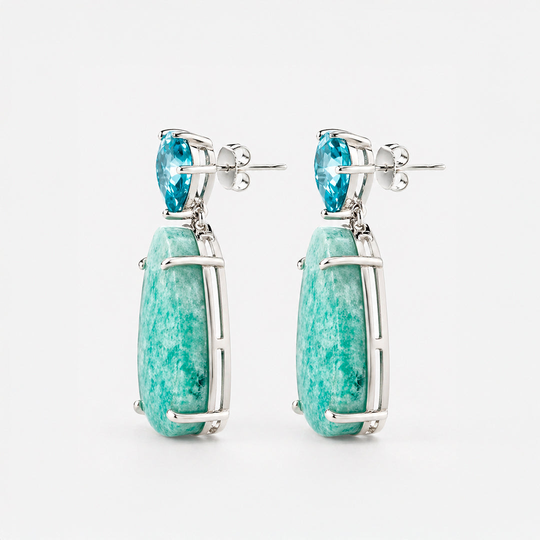 Aretes Plata .925 Con Amazonita Y Topacio Azul