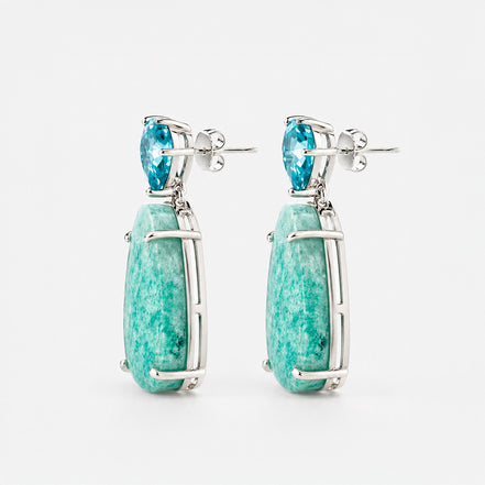 Aretes Plata .925 Con Amazonita Y Topacio Azul