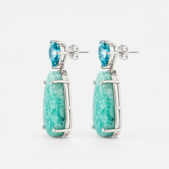 Aretes Plata .925 Con Amazonita Y Topacio Azul