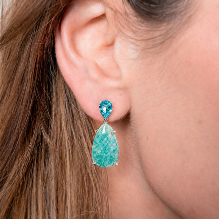 Aretes Plata .925 Con Amazonita Y Topacio Azul