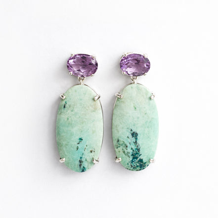 Aretes Plata .925 Con Amatista y Turquesa Crisocola