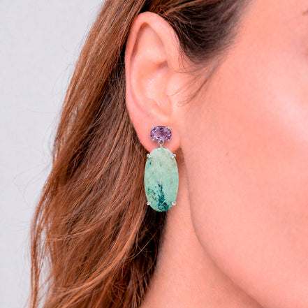 Aretes Plata .925 Con Amatista y Turquesa Crisocola