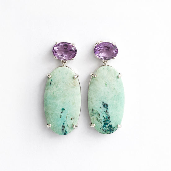 Aretes Plata .925 Con Amatista y Turquesa Crisocola